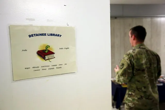 A soldier attached to Joint Task Force Guantanamo stands in the detainee library at the U.S. Naval Base in Guantanamo Bay, Cuba March 22, 2016. (Photo by Lucas Jackson/Reuters)