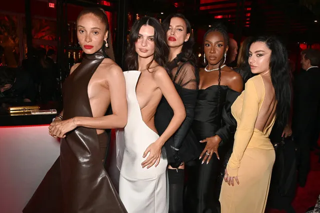 Models Adwoa Aboah, Emily Ratajkowski, Irina Shayk, American comedian Ziwe Fumudoh and English singer-songwriter Charli XCX attend the 2024 Vanity Fair Oscar Party Hosted By Radhika Jones at Wallis Annenberg Center for the Performing Arts on March 10, 2024 in Beverly Hills, California. (Photo by Dave Benett/VF24/WireImage for Vanity Fair)