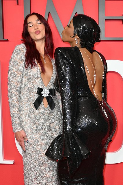English singer-songwriter Dua Lipa (L) and US actress and singer Fantasia Barrino attend the TIME100 Next Gala in New York City, on April 25, 2024. TIME's annual TIME100 Next list recognizes 100 individuals who are defining the next generation of leadership Artists, Phenoms, Leaders, Advocates and Innovators poised to make the climb and in doing so, make history. (Photo by Angela Weiss/AFP Photo)