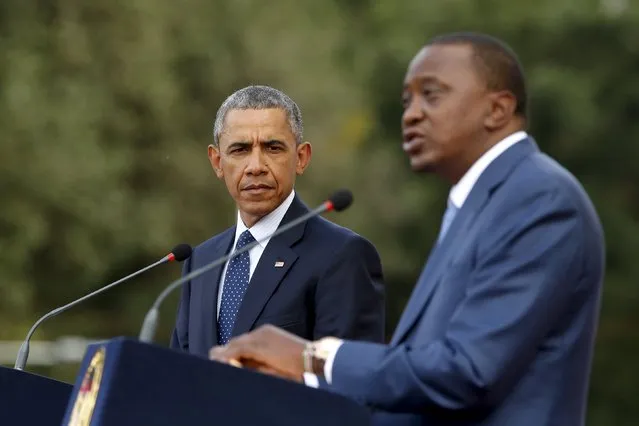 U.S. President Barack Obama (L) and Kenya's President Uhuru Kenyatta hold a joint news conference after their meeting at the State House in Nairobi July 25, 2015. (Photo by Jonathan Ernst/Reuters)