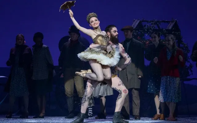 Dancers Evan Loudon as The Strong Man and Alice Kawalek as Little Ballerina from Scottish Ballet perform on stage during a dress rehearsal of “The Snow Queen” at Festival Theatre, Edinburgh on December 6, 2019. Inspired by Hans Christian Andersen's fairy tale, the ballet is set to the music of Rimsky-Korsakov performed by the Scottish Ballet Orchestra and runs until December 29, 2019. (Photo by Jane Barlow/PA Images via Getty Images)
