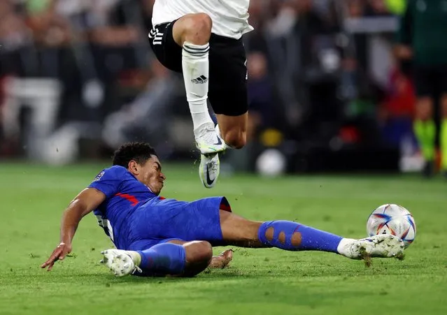 Jude Bellingham of England  in action during the UEFA Nations League League A Group 3 match between Germany and England at Allianz Arena on June 7, 2022 in Munich, Germany. (Photo by Lee Smith/Action Images via Reuters)