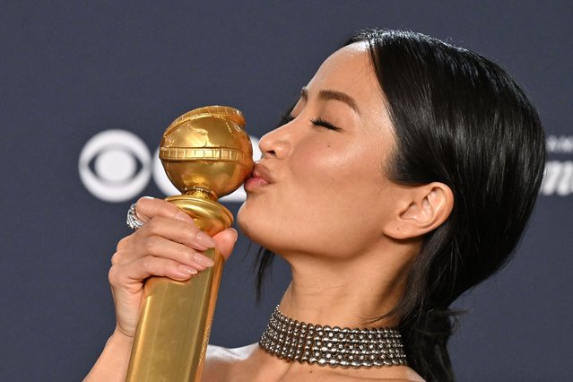 Japanese actress Anna Sawai poses with her award for Best Performance by a Female Actor in a Television Series – Drama Award for “Shogun” in the press room during the 82nd annual Golden Globe Awards at the Beverly Hilton hotel in Beverly Hills, California, on January 5, 2025. (Photo by Robyn Beck/AFP Photo)