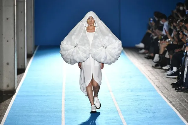 A model displays a creation from the UCF 2023 S/S Collection by UCF design team at Tokyo Fashion Week in Tokyo on August 30, 2022. (Photo by Kazuhiro Nogi/AFP Photo)