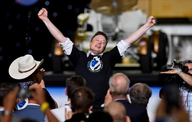 SpaceX CEO and owner Elon Musk celebrates after the launch of a SpaceX Falcon 9 rocket and Crew Dragon spacecraft on NASA's SpaceX Demo-2 mission to the International Space Station from NASA's Kennedy Space Center in Cape Canaveral, Florida, U.S. May 30, 2020. (Photo by Steve Nesius/Reuters)