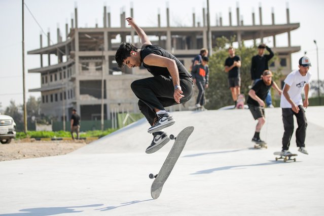 Skateboarders practice in the first skatepark of Baghdad, Iraq, Saturday, February 1, 2025. (Photo by Ammar Khalil/AP Photo)