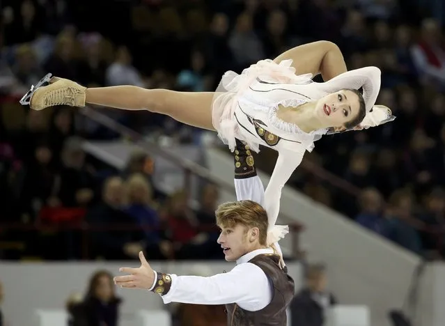 Kristina Astakhova and Alexei Rogonov of Russia perform during the pairs free skate program at the Skate America figure skating competition in Milwaukee, Wisconsin October 24, 2015. (Photo by Lucy Nicholson/Reuters)