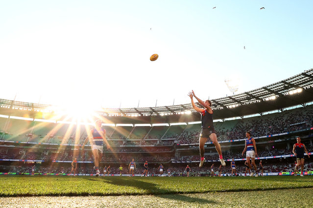Trent Rivers of the Demons during the round 22 AFL match between Melbourne Demons and Western Bulldogs at Melbourne Cricket Ground on August 10, 2025 in Melbourne, Australia. (Photo by Morgan Hancock/Getty Images)