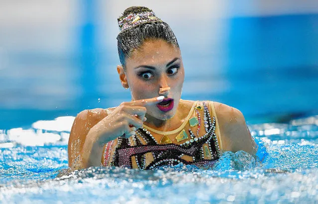 Evangelia Platanioti of Greece competes in the Solo Technical Routine at the Glasgow 2018 European Synchronised Swimming Championships, Glasgow, Britain, 06 August 2018. (Photo by Neil Hall/EPA/EFE)