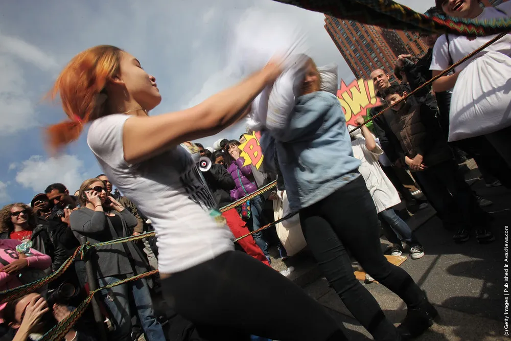Group Pillow Fight Takes Place In Manhattan's Union Square