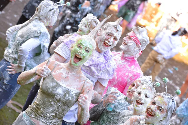 Hundreds of students gathered at the University of St Andrews to take part in the annual Raisin Monday foam fight on October 17, 2022. (Photo by Mike Day/Saltire News and Sport Ltd)