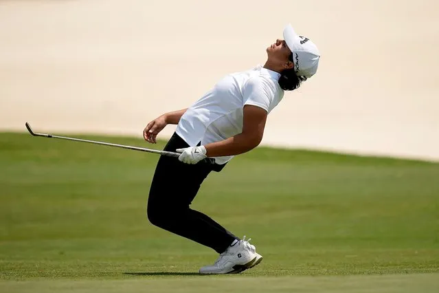 Hira Naveed reacts to her shot on the eighth green during the first round of the Chevron Championship LPGA golf tournament Thursday, April 18, 2024, at The Club at Carlton Woods, in The Woodlands, Texas. (Photo by Eric Gay/AP Photo)