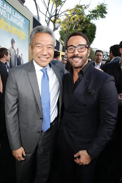 Kevin Tsujihara, Chief Executive Officer of Warner Bros. and Jeremy Piven seen at Warner Bros. Premiere of "Entourage" held at Regency Village Theatre on Monday, June 1, 2015, in Westwood, Calif. (Photo by Eric Charbonneau/Invision for Warner Bros./AP Images)