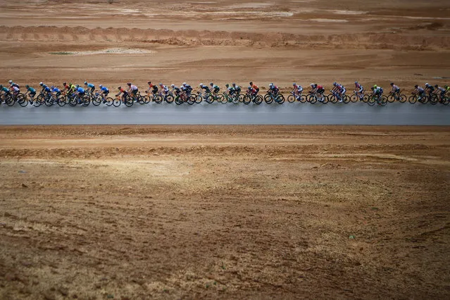 The pack rides during the second stage of the Saudi Tour, from Sadus Castle to Al Bujairi near the capital Riyadh, on February 05, 2020. (Photo by Anne-Christine Poujoulat/AFP Photo)