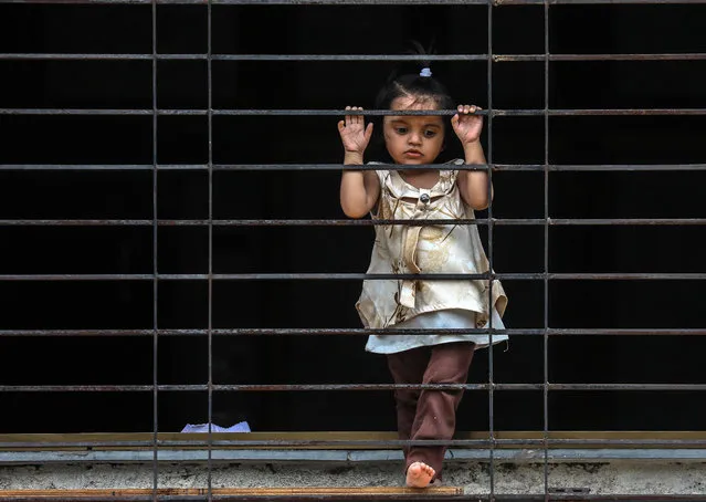 An Indian Muslim girl looks out from the window of her home in a residential building during the coronavirus emergency lockdown in Mumbai, India, 01 May 2020. India's initial 21-day lockdown extended until 03 May 2020 in an attempt to curb the spread of of the SARS-CoV-2 coronavirus which causes the COVID-19 disease. (Photo by Divyakant Solanki/EPA/EFE)