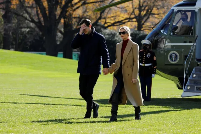 Ivanka Trump and her husband Jared Kushner walk on the South Lawn of the White House upon their return to Washington with U.S. President Donald Trump from Camp David, U.S., November 29, 2020. (Photo by Yuri Gripas/Reuters)