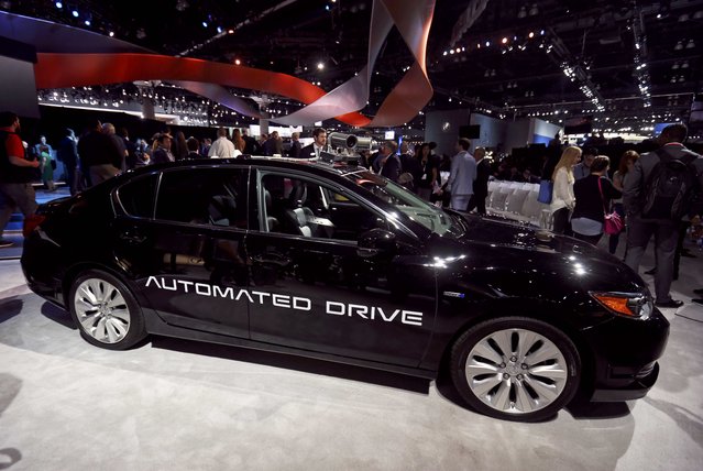 The test vehicle Acura is using to test its autonomous Automated Drive is pictured at the 2016 Los Angeles Auto Show in Los Angeles, California, U.S November 16, 2016. (Photo by Mike Blake/Reuters)
