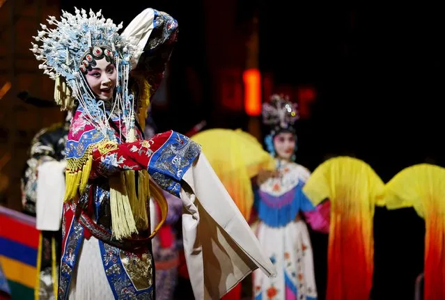 Performers dressed in Chinese opera costumes take part in a celebration for the upcoming Chinese New Year at Zagreb's main square, Croatia, January 30, 2016. (Photo by Antonio Bronic/Reuters)
