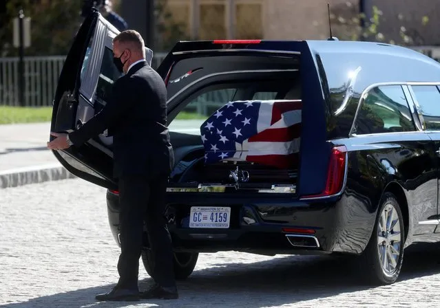 The casket of former U.S. Secretary of State Colin Powell arrives before his memorial service at Washington National Cathedral in Washington, DC, U.S. November 5, 2021. (Photo by Leah Millis/Reuters)