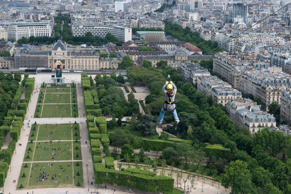 Ziplining from the Eiffel Tower