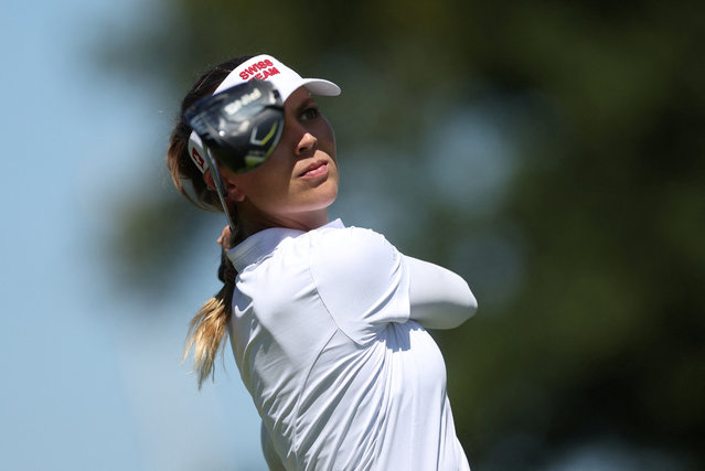 Switzerland's Morgane Metraux competes during round 4 of the women's golf individual stroke play of the Paris 2024 Olympic Games at Le Golf National in Guyancourt, south-west of Paris, on August 10, 2024. (Photo by Paul Childs/Reuters)