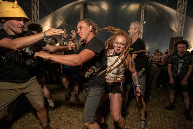 General view of festival goers at the main stage on Day 3 of Download festival at Donnington Park on June 12, 2022 in Donnington, England. (Photo by Chris Bethell/The Guardian)