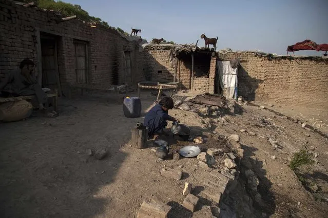 Samiullah, who says he is 14-years-old, washes dishes at a coal mine in Choa Saidan Shah, Punjab province, May 5, 2014. (Photo by Sara Farid/Reuters)