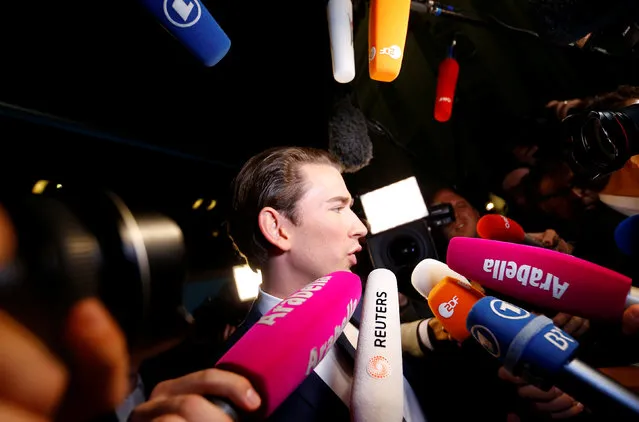 Top candidate of Peoples Party (OeVP) and Foreign Minister Sebastian Kurz arrives for the first TV statements after Austria's general election in Vienna, Austria, October 15, 2017. (Photo by Dominic Ebenbichler/Reuters)