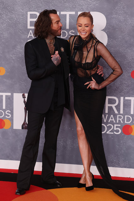 English television personality Pete Wicks and English television personality, presenter and model Olivia Attwood attend The BRIT Awards 2025 at Intercontinental Hotel on March 01, 2025 in London, England. (Photo by Neil Mockford/FilmMagic)