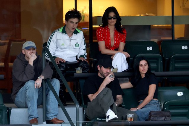 American-French actor Timothee Chalamet and Kylie Jenner attend a match during the BNP Paribas Open at Indian Wells Tennis Garden on March 09, 2025 in Indian Wells, California. (Photo by Matthew Stockman/Getty Images)