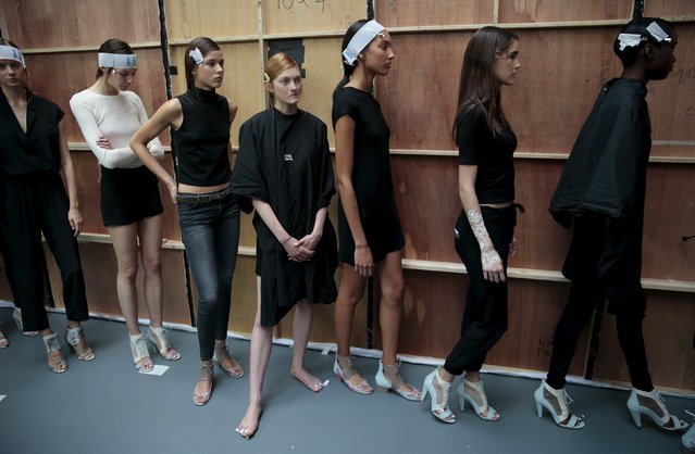 Models wait backstage before the presentation of the Bora Aksu Spring/Summer 2016 collection during London Fashion Week in London, Britain September 18, 2015. (Photo by Suzanne Plunkett/Reuters)