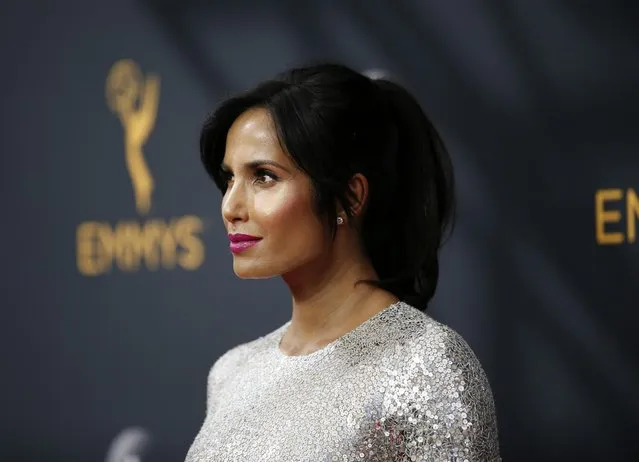 Padma Lakshmi arrives at the 68th Primetime Emmy Awards on Sunday, September 18, 2016, at the Microsoft Theater in Los Angeles. (Photo by Danny Moloshok/Invision for the Television Academy/AP Images)