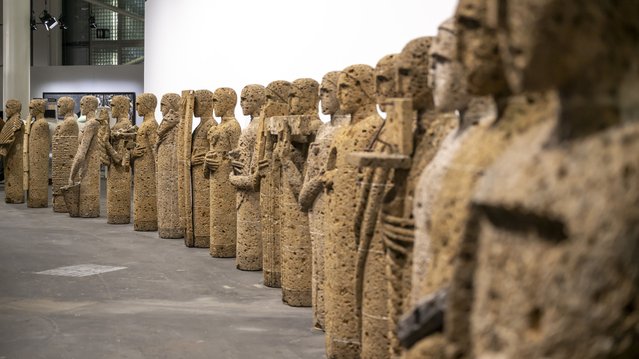 The artwork “Testimoni” (2009) by Italian artist Mimmo Paladino is on display at the show Art Unlimited in the context of the international art show Art Basel 2025, in Basel, Switzerland, 16 June 2025. (Photo by Georgios Kefalas/EPA/EFE)