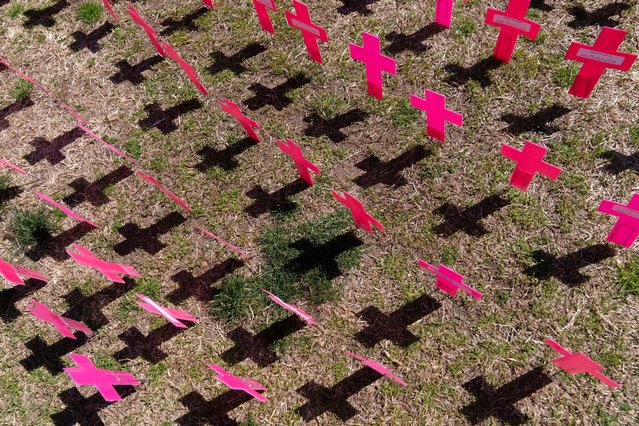 Crosses are pictured on the ground during an anti-abortion rally on Capitol Hill in Washington, Thursday, March 27, 2025. (Photo by Jose Luis Magana/AP Photo)
