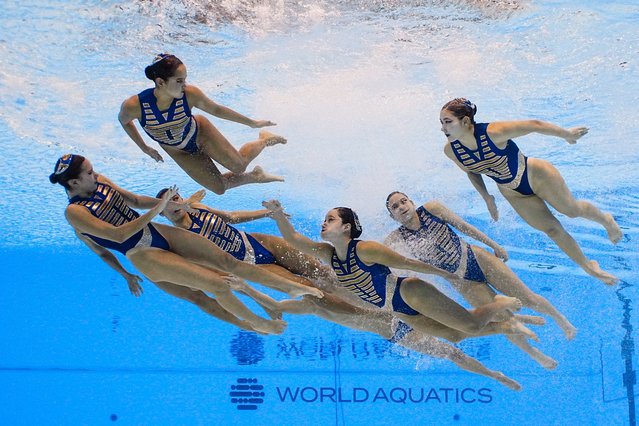 Team Thailand performs during preliminaries during the World Aquatics Championships at World Aquatics Championships Arena in Singapore on July 21, 2025. (Photo by Marko Djurica/Reuters)