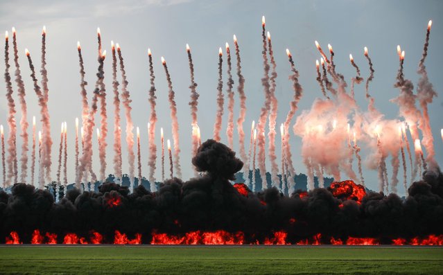 This photo shows a bombardment simulation at the opening ceremony of the 17th edition of the Langkawi International Maritime and Aerospace Exhibition (LIMA) in Langkawi, Malaysia, May 20, 2025. The 17th edition of the Langkawi International Maritime and Aerospace Exhibition (LIMA) kicked off here on Tuesday, with defense and associated companies from around the globe eyeing a higher profile in Asia's defense sector. (Photo by Ma Ping/Xinhua/Alamy Live News)
