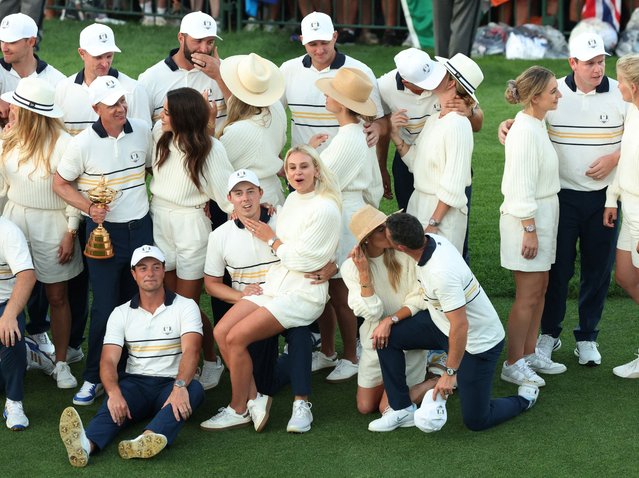 Team Europe’s players celebrates with wife Katherine Gaal after winning the Ryder Cup enjoy their triumph at Bethpage Black Golf Course in Farmingdale, New York, United States on September 28, 2025. (Photo by Brendan McDermid/Reuters)