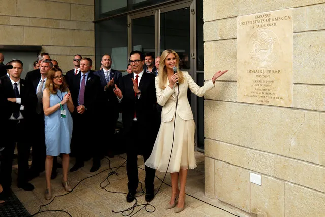 Senior White House Adviser Ivanka Trump and U.S. Treasury Secretary Steven Mnuchin stand next to the dedication plaque at the U.S. embassy in Jerusalem, during the dedication ceremony of the new U.S. embassy in Jerusalem, May 14, 2018. (Photo by Ronen Zvulun/Reuters)