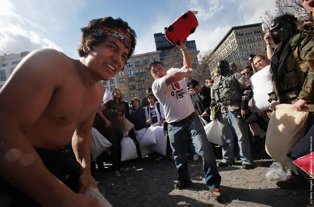 Group Pillow Fight Takes Place In Manhattan's Union Square