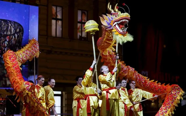 A dragon dance is performed during a celebration for the upcoming Chinese New Year at Zagreb's main square, Croatia, January 30, 2016. (Photo by Antonio Bronic/Reuters)