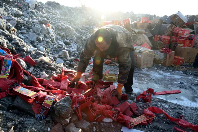 Illegal firecrackers are destroyed during a police operation in Shenyang, Liaoning province, China, January 25, 2017. (Photo by Reuters/Stringer)