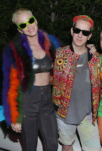 Katie Perry and Jeremy Scott attend the Moschino Candy Crush Desert Party hosted by Jeremy Scott on April 15, 2017 in Coachella, California. (Photo by Jerritt Clark/Getty Images for M Booth/King Digital)