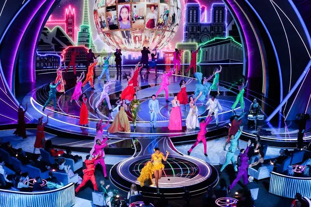 Adassa, Stephanie Beatriz, Mauro Castillo, Carolina Gaitan and Diane Guerrero, Becky G and Luis Fonsi perform the song “We Don't Talk About Bruno” from the animated film “Encanto” during the 94th Academy Awards in Hollywood, Los Angeles, California, U.S., March 27, 2022. (Photo by Brian Snyder/Reuters)