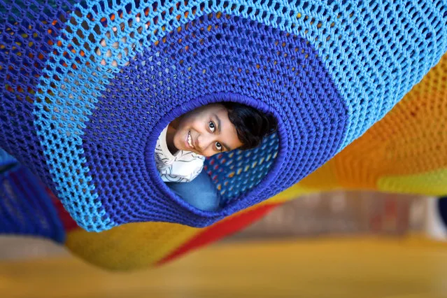 Ayaan 10 has fun on Toshi's Nets the day before Eid. OliOli Children's Museum, Dubai on May 1, 2022. (Photo by Chris Whiteoak/The National)