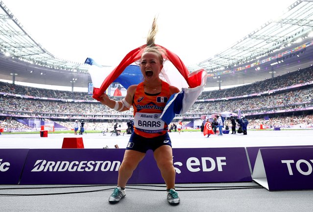 Lara Baars of the Netherlands celebrates after winning gold in women's shot put F40 in Saint-Denis, France on September 7, 2024. (Photo by Stephanie Lecocq/Reuters)