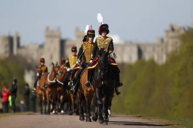 Members of The Kings Troop Royal Horse Artillery are pictured on the day of the funeral of Britain's Prince Philip, husband of Queen Elizabeth, who died at the age of 99, in Windsor, Britain April 17, 2021. (Photo by Carl Recine/Reuters)