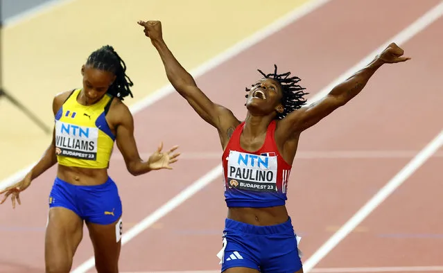 Marileidy Paulino of Team Dominican Republic celebrates winning the Women's 400m Final during day five of the World Athletics Championships Budapest 2023 at National Athletics Centre on August 23, 2023 in Budapest, Hungary. (Photo by Bernadett Szabo/Reuters)