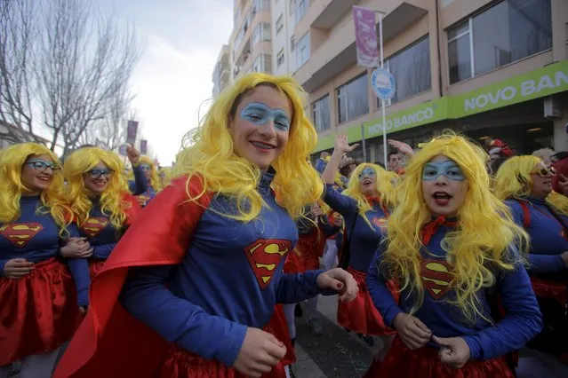 Carnival revellers march during the carnival parade in Torres Vedras, Portugal February 7, 2016. (Photo by Hugo Correia/Reuters)