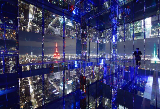 The view south to the Empire State Building and One World Trade Center from a mirrored room at the SummitOV observation deck at One Vanderbilt on October 8, 2021 in New York City. (Photo by Gary Hershorn/Getty Images)