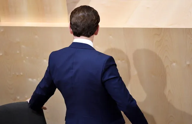 Austrian Chancellor Sebastian Kurz is leaving his seat on the cabinet bench after losing a no-confidence vote during a special session of the parliament at the temporary parliament building at the Hofburg Palace in Vienna, Austria, 27 May 2019. Kurz faced a no-confidence vote in parliament after his government's coalition partner, the far-right Freedom Party (FPOe) had come under fire over a secretly filmed video which appeared to show FPOe leader and Vice-Chancellor Heinz-Christian Strache promising public contracts in return for election campaign donations from a fake Russian backer. (Photo by Christian Bruna/EPA/EFE)